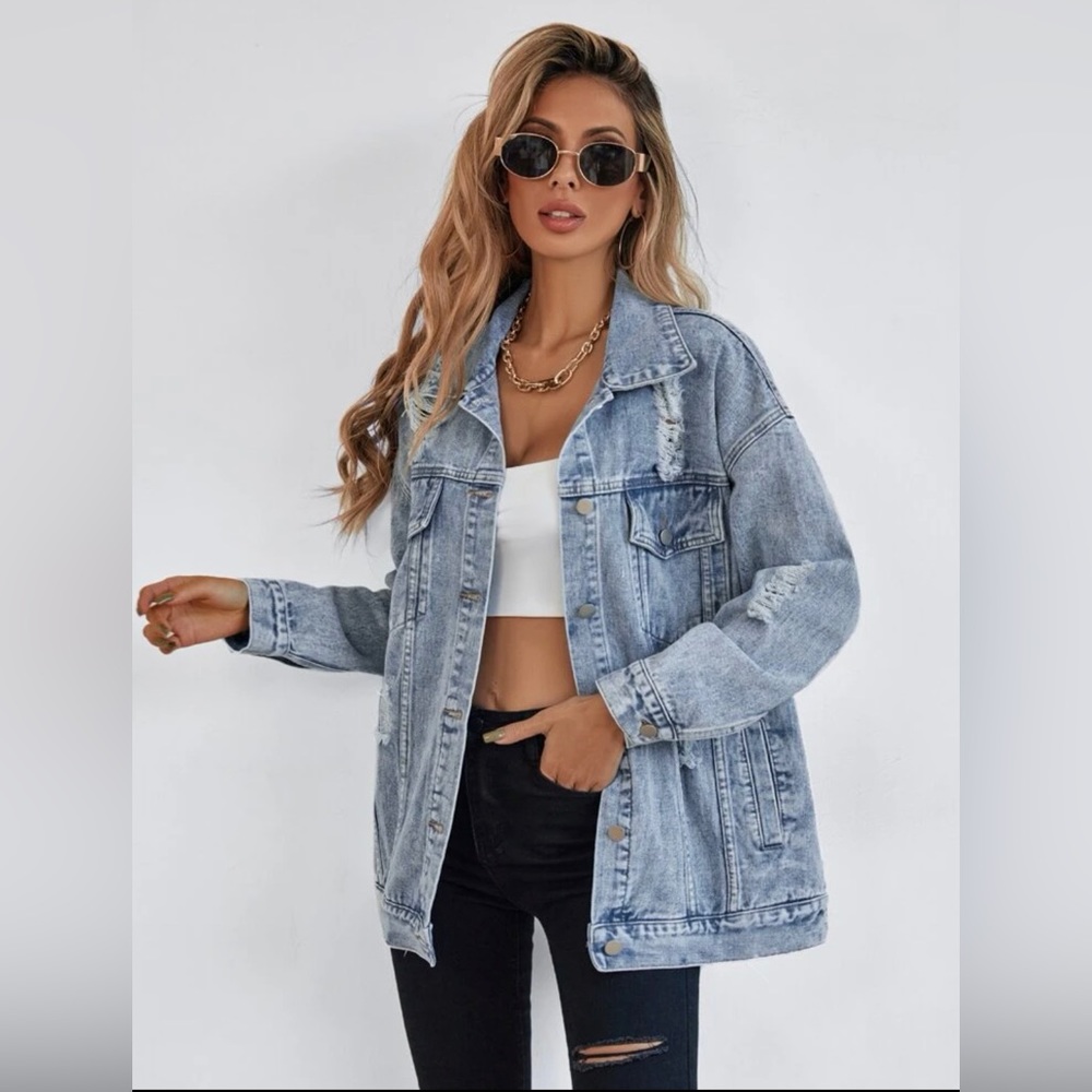 Long Light Wash Denim Jacket